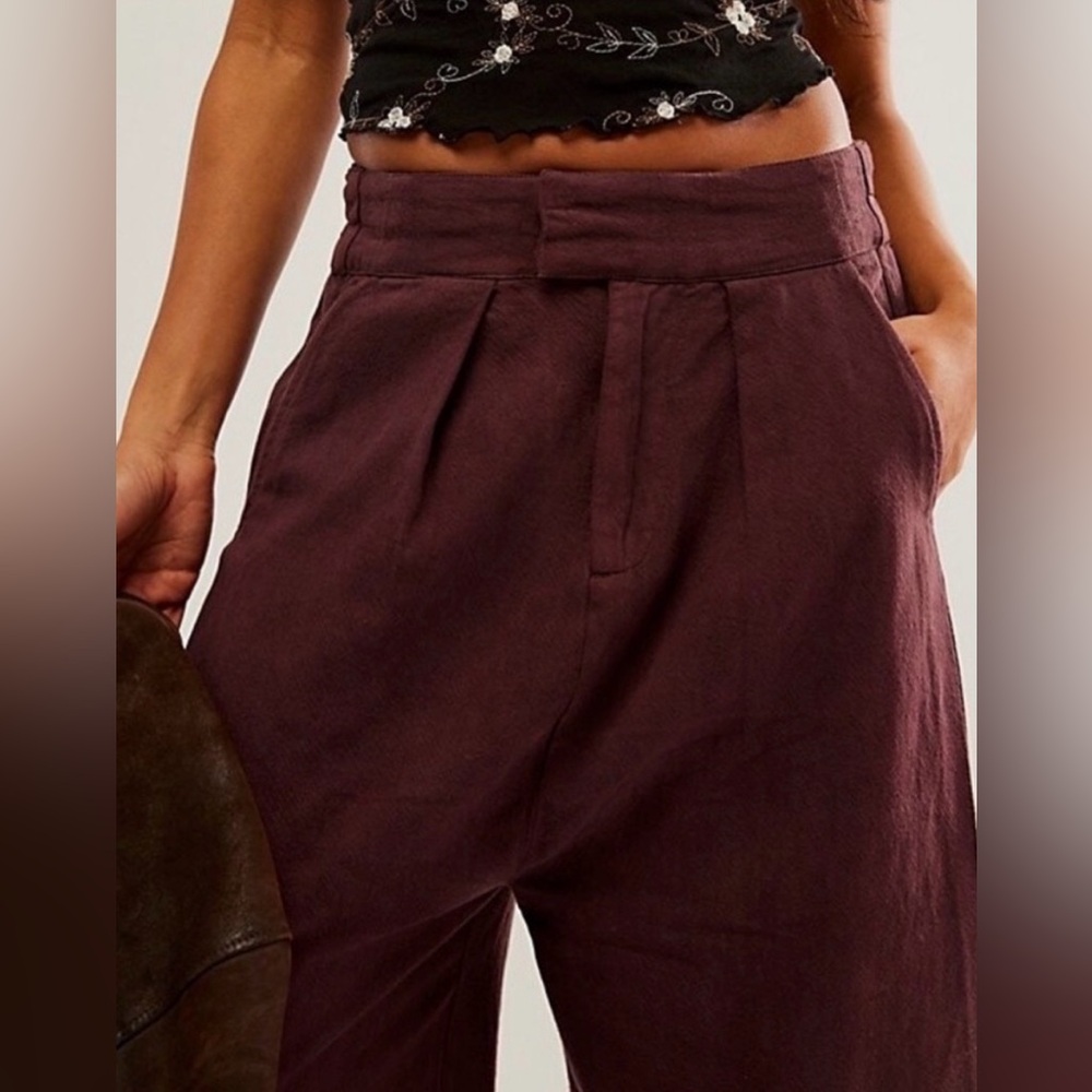 Free People Wide-Leg Pants in Deep Plum - Picture 2 of 14